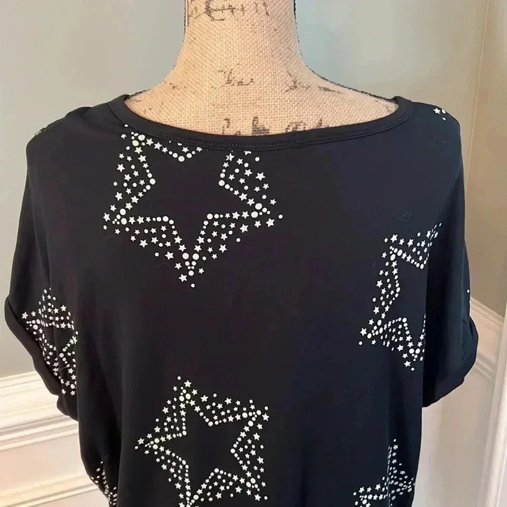 Buffalo David Britton - Black Short Sleeve Star Print Top - Size Large - Picture 6 of 10